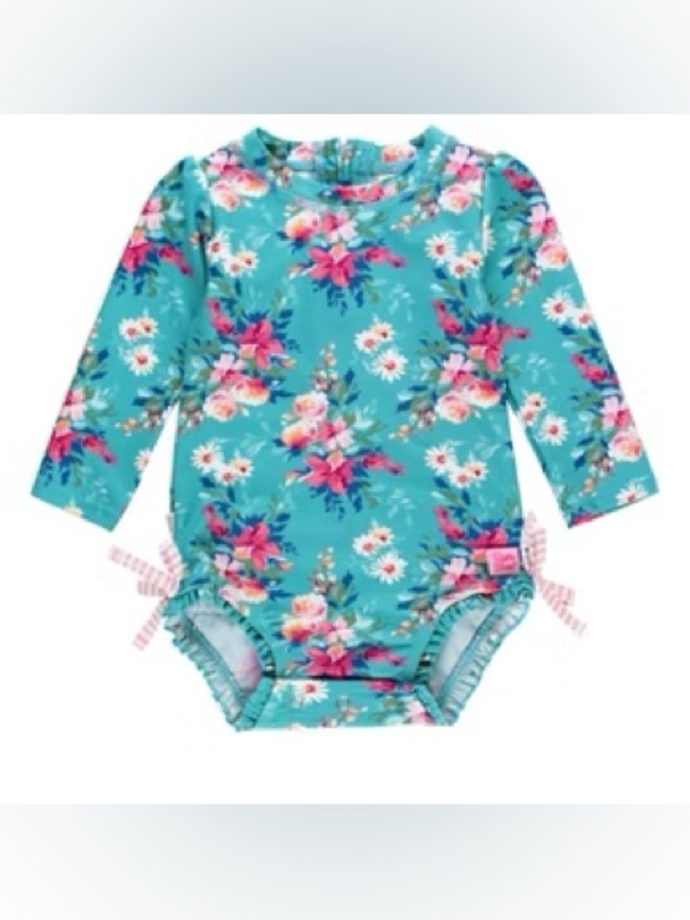 Ruffle Butts Teal Floral Rash Guard 12-18 months